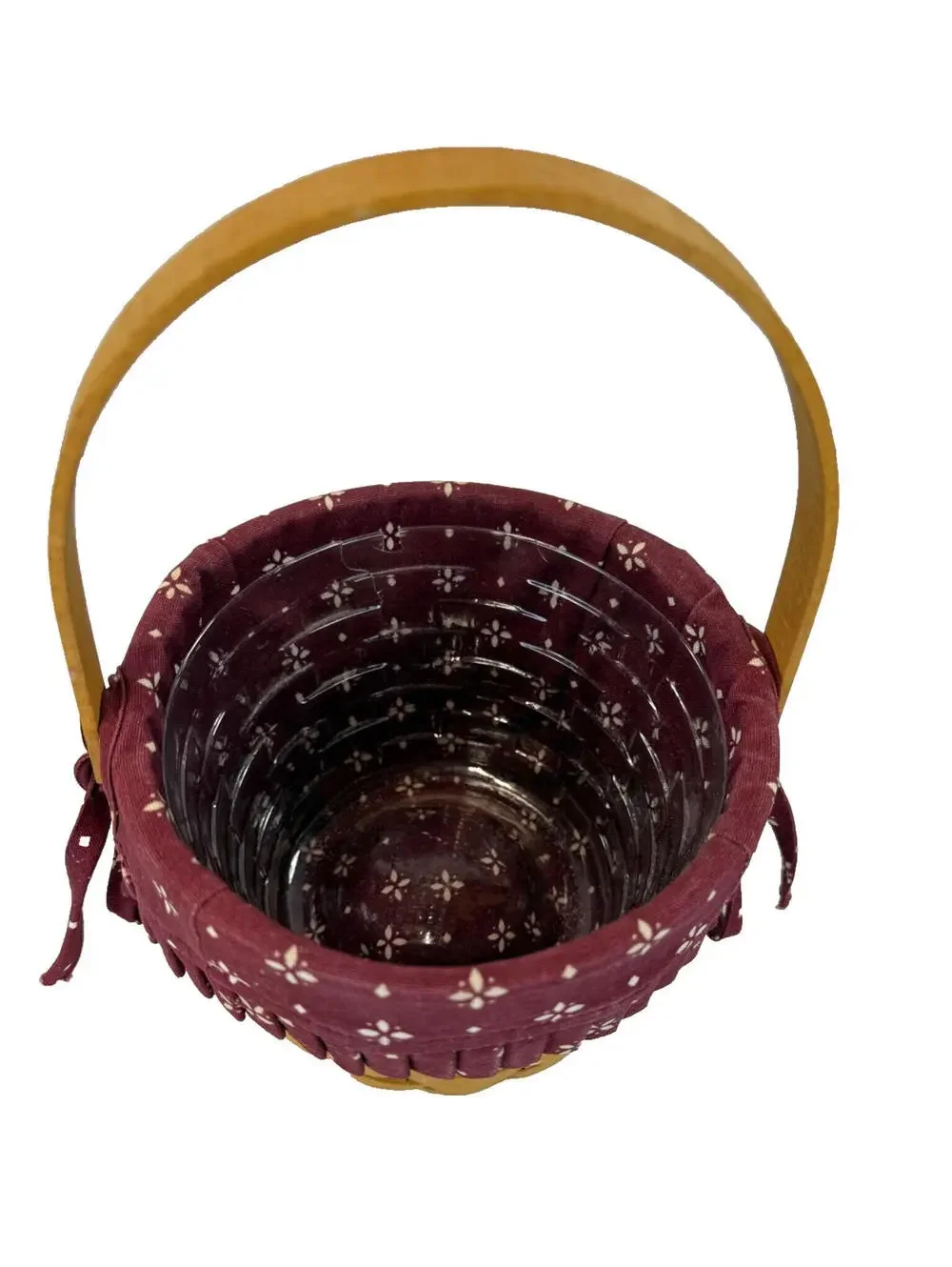 1999 Longaberger Small Fruit Basket w/Burgundy Liner & Protector 6.5